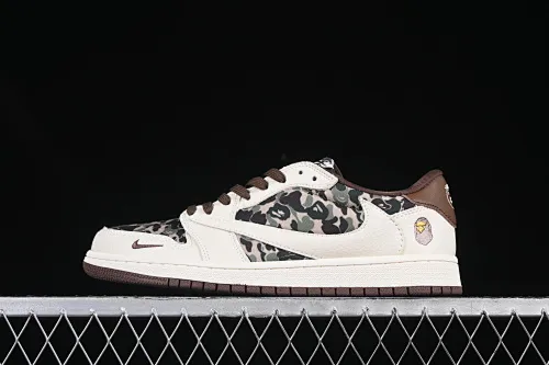 All categories Air Jordan Jordan series basketball shoes Air Jordan 1 Low High-end customized low-top sneakers Travis Scott x Fragment Design x Air Jordan 1 Low OG SP AJ1 Joe 1 Bape co-branded rice brown camouflage low-top cultural casual sneakers XS2024-019